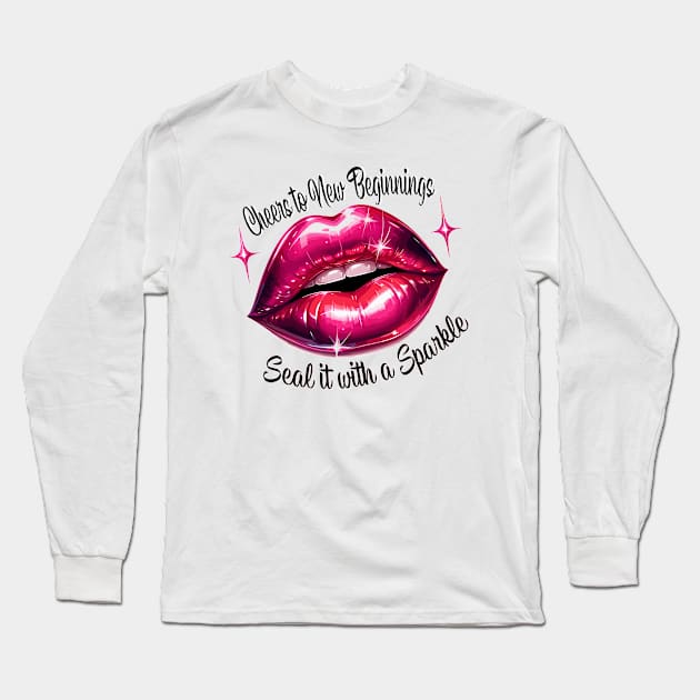 Sparkling New Beginnings - Glossy Lip Art Long Sleeve T-Shirt by WEARWORLD